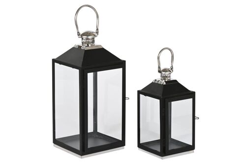 FAROLA SET 2 ACERO CRISTAL 18X18X41 ASA NEGRO FA212396