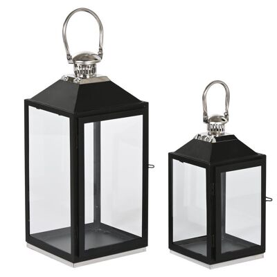 LAMP LAMP SET 2 STEEL GLASS 18X18X41 BLACK HANDLE FA212396