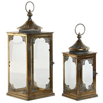 FAROLA SET 2 METAL CRISTAL 20X20X51 DORADO FA209255