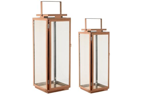 FAROLA SET 2 METAL CRISTAL 20X20X55 DORADO ROSADO FA209427