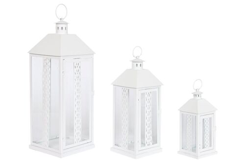 FAROLA SET 3 HIERRO CRISTAL 20X20X55 ASA BLANCO FA212395