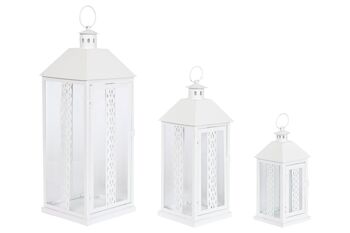 LAMPADAIRE SET 3 FER VERRE 20X20X55 POIGNÉE BLANCHE FA212395 1