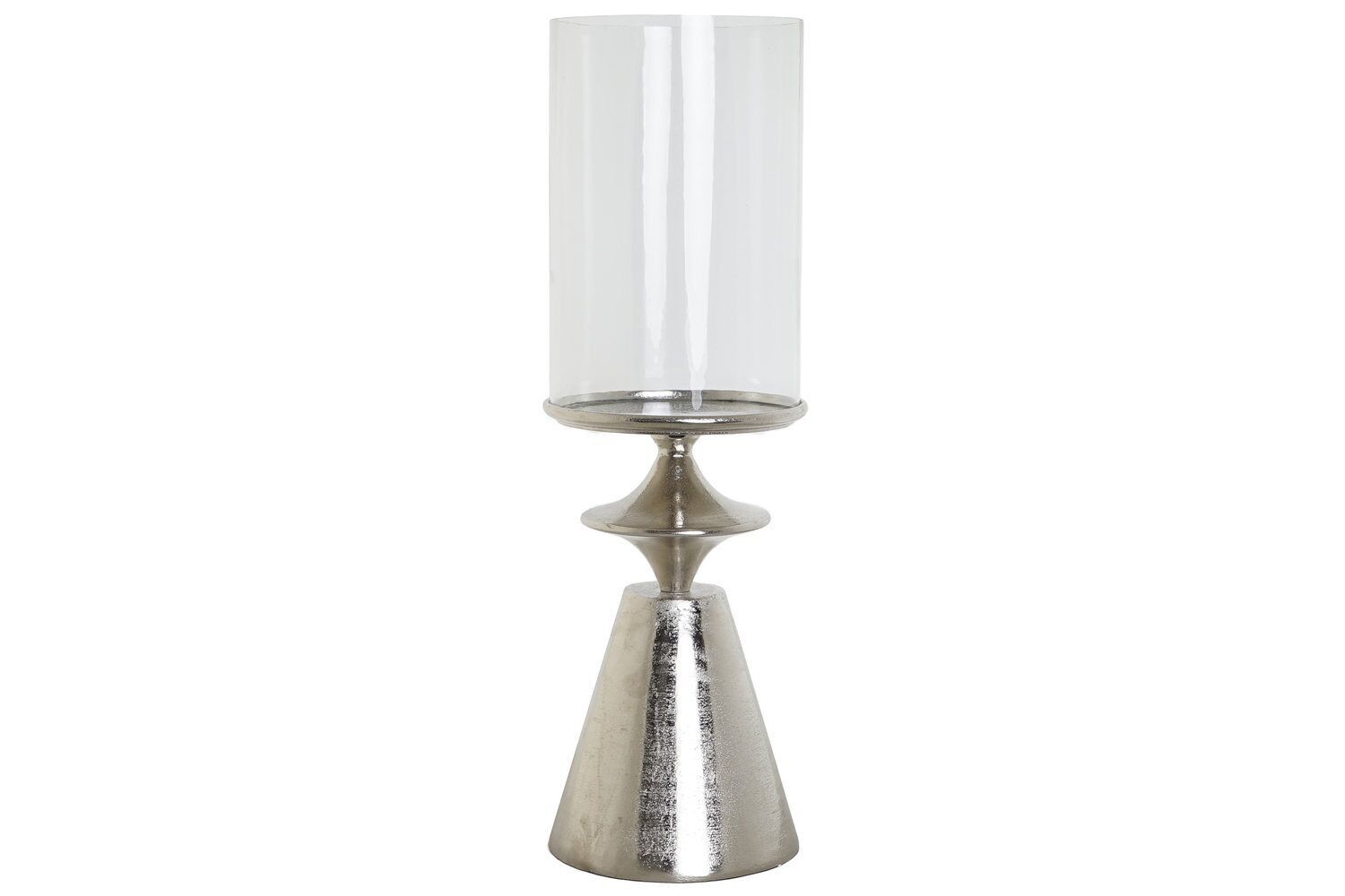 BOUGEOIR EN VERRE ALUMINIUM 21X21X67 ARGENT PV208332