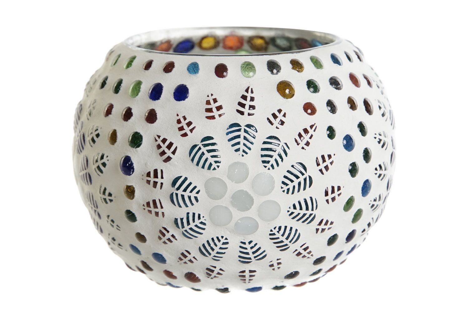 PORTACANDELE IN VETRO 11X11X7 MOSAICO BIANCO PV208318