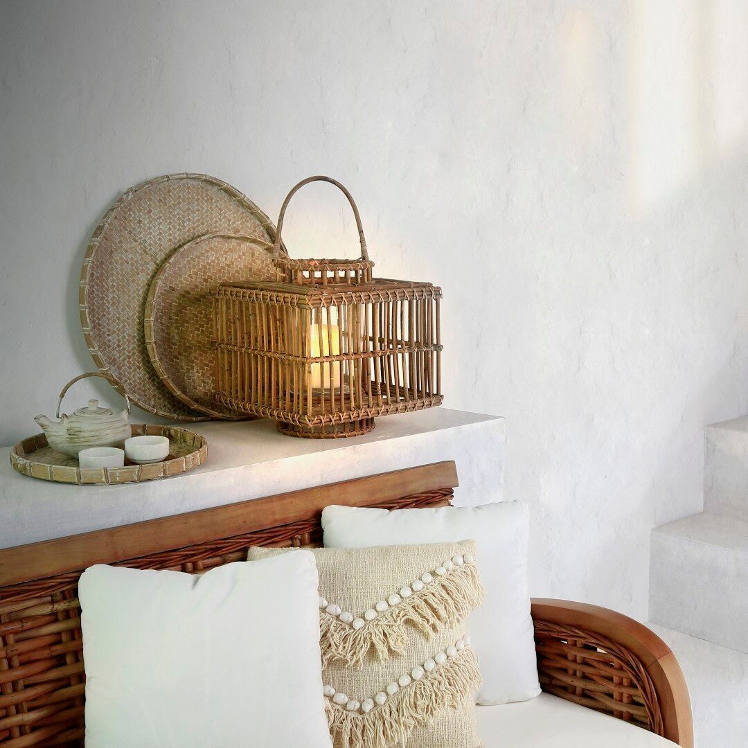 PORTACANDELE CRISTALLO RATAN 35X35X35 MANICO NATURALE FA213869