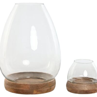 CANDLE HOLDER SET 2 GLASS HANDLE 30X30X40 NATURAL PV212797
