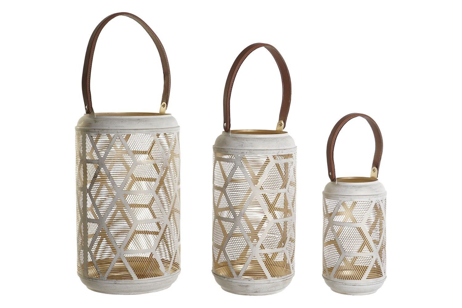 PORTACANDELE SET 3 METALLO PELLE 25X25X45 BIANCO PV208449
