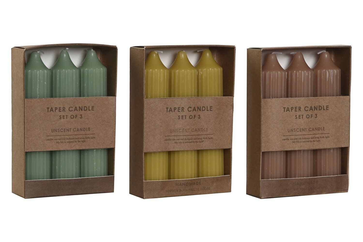 CANDELE SET 3 CARTONE CERA 3X3X15 100 GR, 3 SURT. VE209679