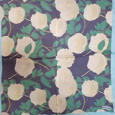 70X70 black silk scarf with white roses