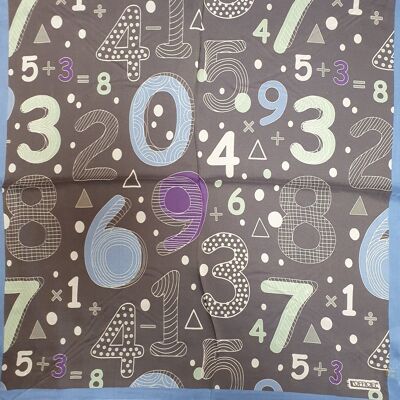 70X70 black silk scarf with colored numbers