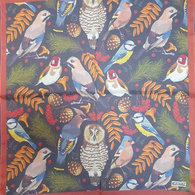 Foulard en soie 70X70 soie légère multicolore avec oiseaux