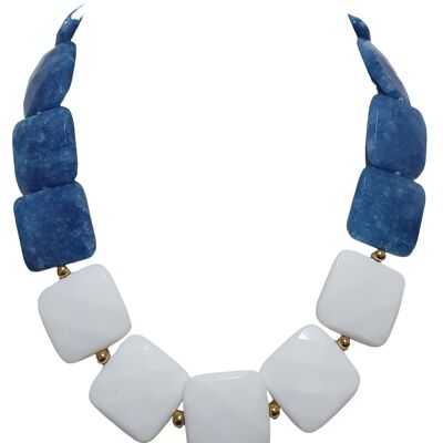 Collier agate de couleur blanc+bleu