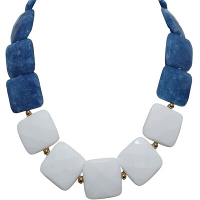 Weiß+blau gefärbte Achat-Halskette