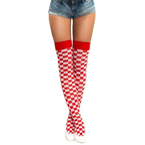 Over-Knee Socks Red/White Checkered - One-Size