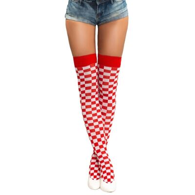 Calcetines por encima de la rodilla Cuadros rojo/blanco - Talla única