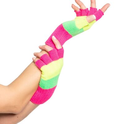 Fingerless Gloves Neon Pink/Yellow/Green - One-Size