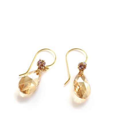 Gold earrings with Golden Shadow Austrian drops