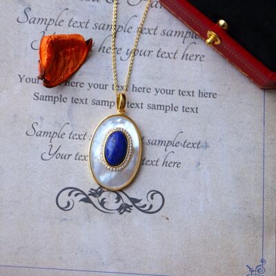 Royal Blue Lapis Lazuli MOP Grand pendentif ovale - Pendentif uniquement