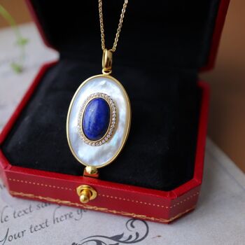 Royal Blue Lapis Lazuli MOP Grand pendentif ovale - Pendentif uniquement 2