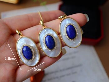 Royal Blue Lapis Lazuli MOP Grand pendentif ovale - Pendentif uniquement 7