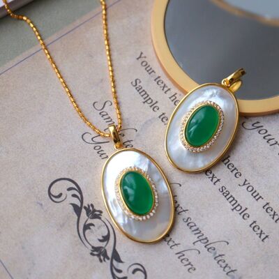 Royal Green Onyx MOP Grand pendentif ovale - Pendentif uniquement