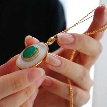 Royal Green Onyx MOP Grand pendentif ovale - Pendentif uniquement 2