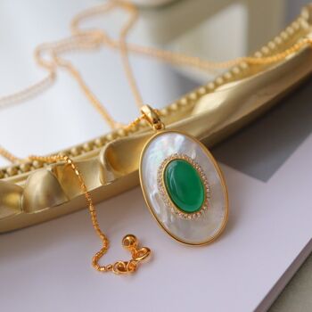 Royal Green Onyx MOP Grand pendentif ovale - Pendentif uniquement 3