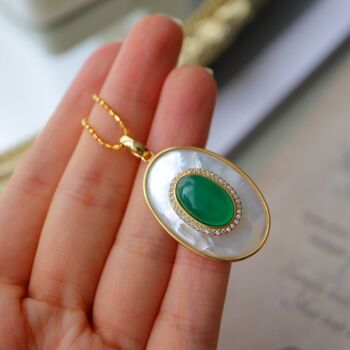 Royal Green Onyx MOP Grand pendentif ovale - Pendentif uniquement 10