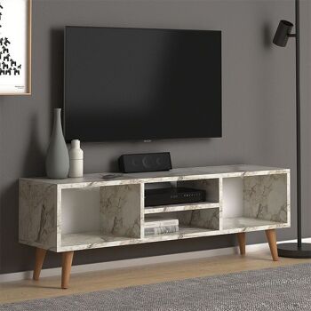 Meuble TV EUSEBIO Effet Marbre Blanc 120x30x40cm 2