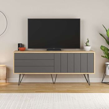 Meuble TV LANA Hêtre Naturel/Anthracite 4