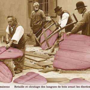 Carte postale - Travaux et saisons - Retaille et cloutage des langues de bois avant les élections.