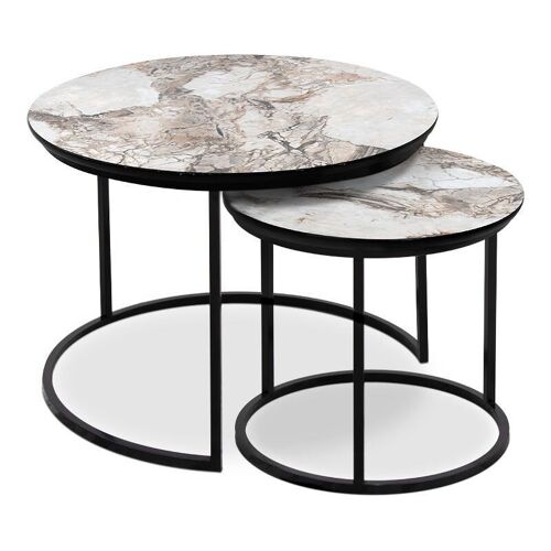 Coffee Table Set JULIUS Beige Marble Effect 65x65x44cm