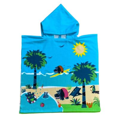 Children's microfiber beach poncho 100% polyester Hippo 60x120cm 250g/m²