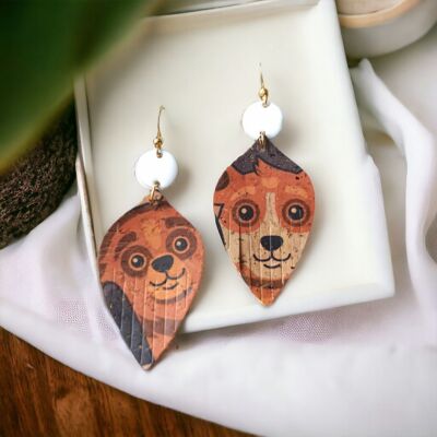 Original cork dog head earrings