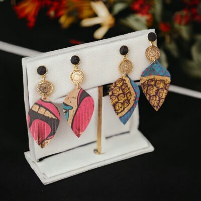 Cork earrings with random colorful patterns - Vegan