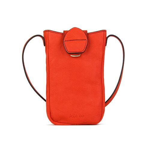 Pochette téléphone en cuir de vachette Fiolaine orange