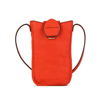 Phone pouch in orange Fiolaine cowhide leather