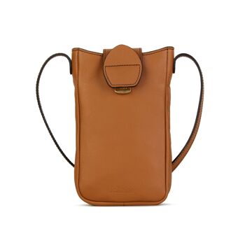 Pochette téléphone en cuir de vachette Fiolaine camel