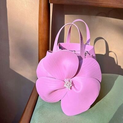 Vegan Leather Flower Hand Bag With Chain Strap