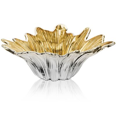 Colored and Silver Glass Bowl 18x18 cm "Pearly Gold Sunflower" Line