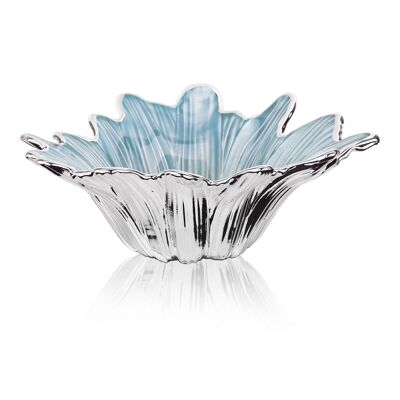 Colored and Silver Glass Bowl 18x18 cm "Pearly Light Blue Sunflower" Line