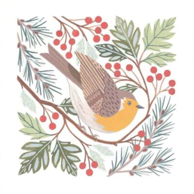 Serviettes en papier Robin de Noël conçues par Claire Tuxworth