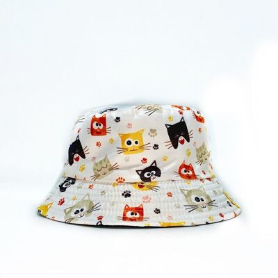 ME-4 Cappello da pescatore per bambini con stampa di gatti