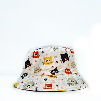 ME-4 Cappello da pescatore per bambini con stampa di gatti