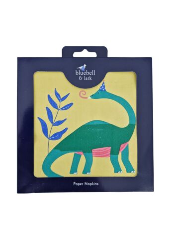Serviettes en papier d'anniversaire dinosaure conçues par Jade Wheaton 2
