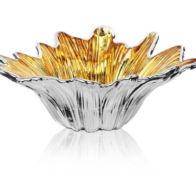 Farbige und silberne Glasschale 18x18 cm, Linie „Girasole Oro“.
