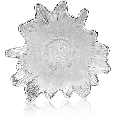 Silberne Glasschale 24x24 cm, Linie „Silberne Sonnenblume“.