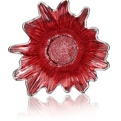 Farbige und silberne Glasschale 24x24 cm, Linie „Girasole Flame“.