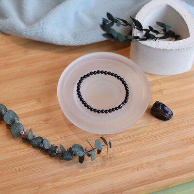 Schwarzes Turmalin-Armband, runde Perlen, 4 mm