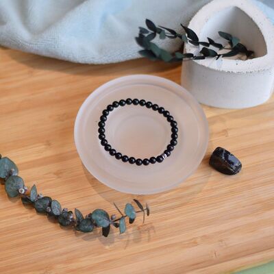 Schwarzes Turmalin-Armband, runde Perlen, 6 mm